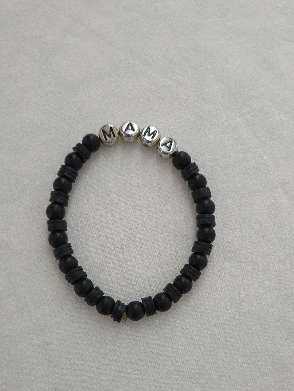 Mama Black Beaded Stretch Bracelet - Silver Letter Beads